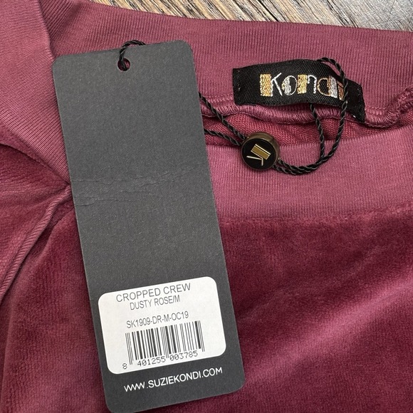 NWTSuzie Kondi Cropped Crew Neck Velour Sweatshirt Dusty Rose Sz M - Picture 12 of 14